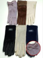 Перчатки женские зимние из вискозы, вилюра и флиса с подкладкой из экомеха с начесом с бантиков в цвет на запястии (упаковка 12 пар)