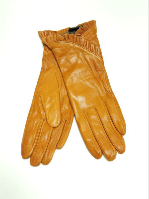 Перчатки женские кожаные с подкладой из шерсти с декоративной окантовкой края запястия (упаковка 5 пар) желтые