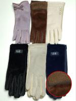 Перчатки женские зимние из вискозы, вилюра и флиса с подкладкой из экомеха с начесом с текстильной вставкой на запястии (упаковка 12 пар)