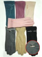 Перчатки женские зимние из хлопка, флиса и вискозы с подкладкой из экомеха с текстильной вставкой и металлическим ярлычком на запястии (упаковка 12 пар)