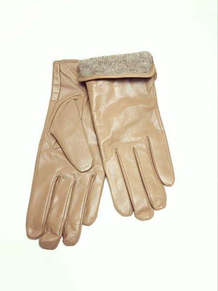 Перчатки женские кожаные с подкладой из шерсти без декоративных элементов (упаковка 5 пар) бежевые